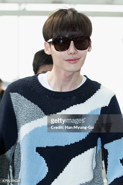 South Korean actor Lee Jong-Suk is seen on departure at Incheon International Airport on March 19, 2014 in Incheon, South Korea.