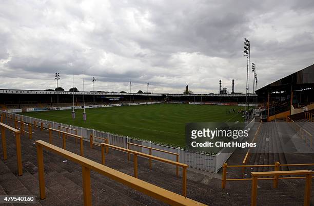 General view of the stadium during the First Utility Super League match between Castleford Tigers and Widnes Vikings at The Jungle on July 5, 2015 in...