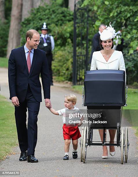 Catherine, Duchess of Cambridge, Prince William, Duke of Cambridge, Princess Charlotte of Cambridge and Prince George of Cambridge arrive at the...