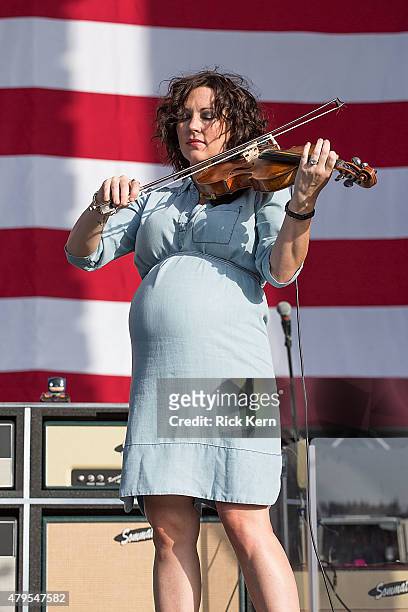 Singer-songwriter Amanda Shires performs onstage with Jason Isbell during Willie Nelsons 4th of July Picnic at Austin360 Amphitheater on July 4, 2015...