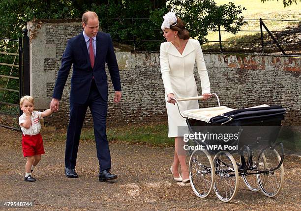 Catherine, Duchess of Cambridge, Prince William, Duke of Cambridge, Princess Charlotte of Cambridge and Prince George of Cambridge leave the Church...