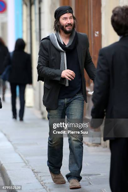 Actor Keanu Reeves strolling in "le Marais" district on March 19, 2014 in Paris, France.