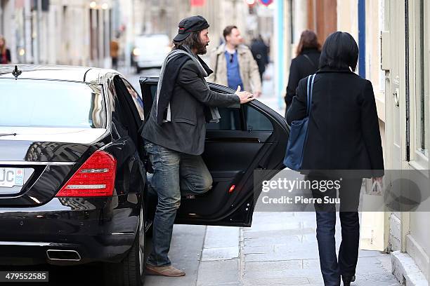 Actor Keanu Reeves strolling in "le Marais" district on March 19, 2014 in Paris, France.