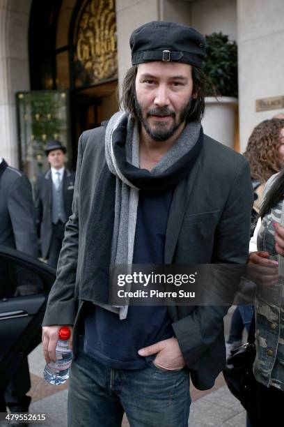 Actor Keanu Reeves leaves his hotel on March 19, 2014 in Paris, France.