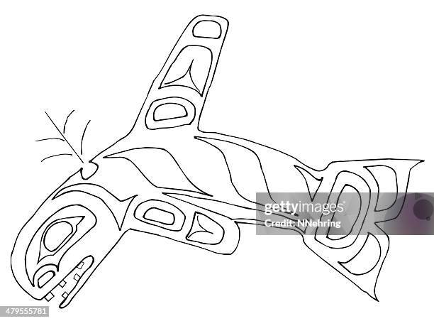 pacific northwest orca line drawing - killer whale stock illustrations