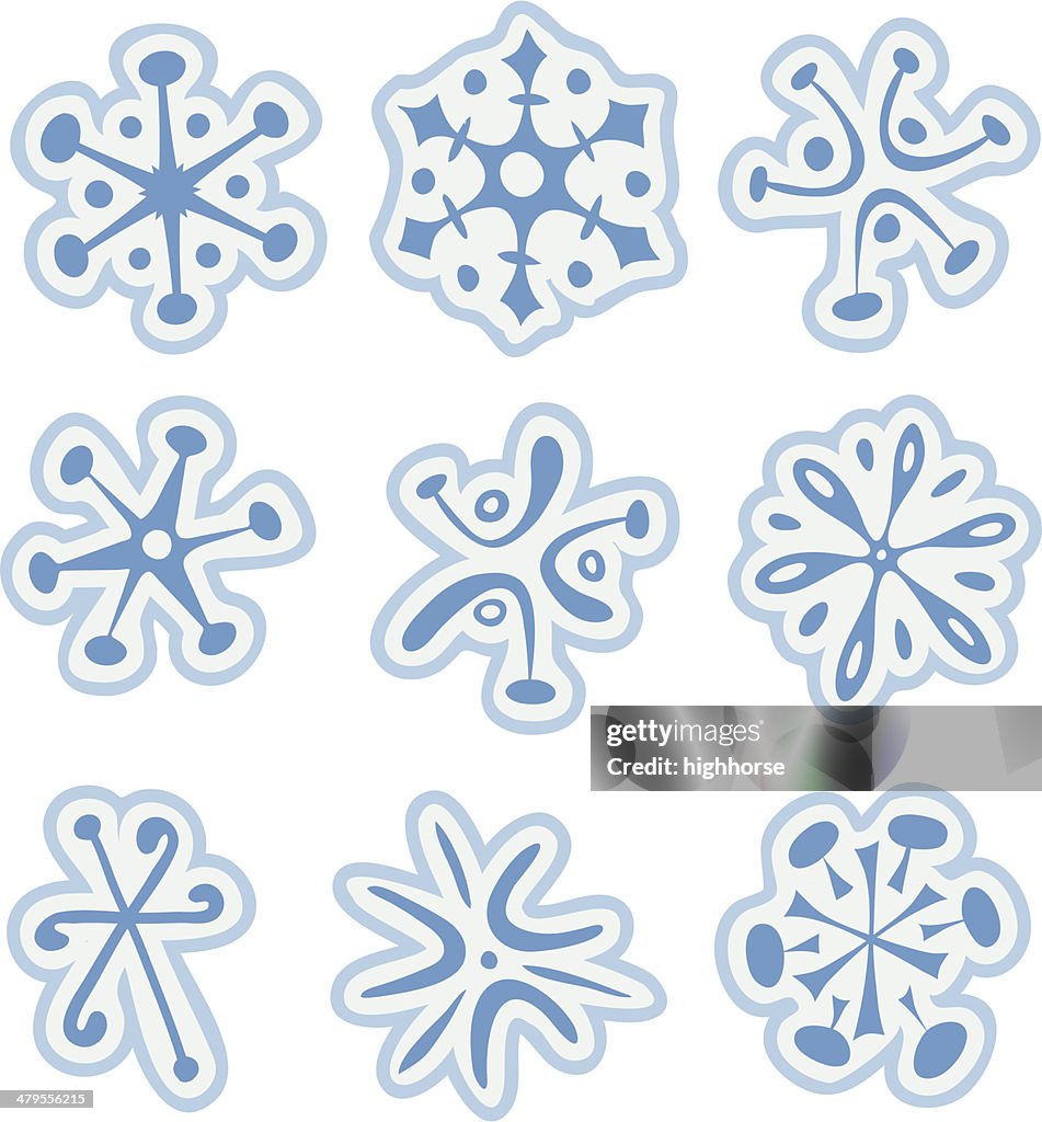 Nine Retro 50s-style Googie Snowflakes