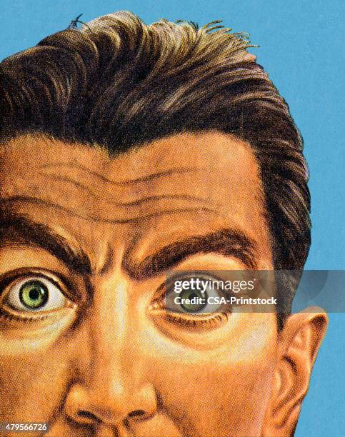 wide eyed man - menschliches gesicht nahaufnahme augen stock-grafiken, -clipart, -cartoons und -symbole