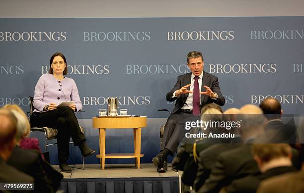 Secretary General Anders Fogh Rasmussen speaks at the Brookings Institution in Washington, DC, on March 19, 2014. Rasmussen cautioned Wednesday that...