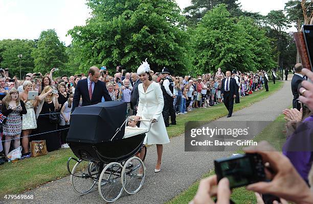 Prince William, Duke of Cambridge, Prince George of Cambridge, Catherine Duchess of Cambridge and Princess Charlotte of Cambridge arrive at the...