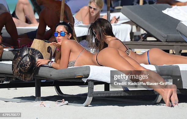 Karina Jelinek is seen at the beach with Paz Cornu on March 19, 2014 in Miami, Florida.