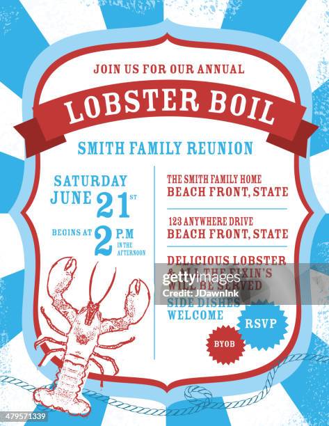 lobster boil indpendence day invitation design template - potluck stock illustrations