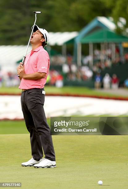 Kevin Kisner reacts to a missed birdie putt on the 18th hole during the final round of the Greenbrier Classic held at The Old White TPC on July 5,...