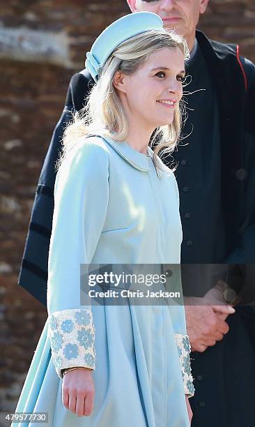 Sophie Carter arrives at the Church of St Mary Magdalene on the Sandringham Estate for the Christening of Princess Charlotte of Cambridge on July 5,...