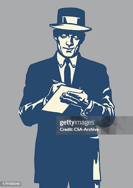 man taking notes - reporter taking notes stock illustrations