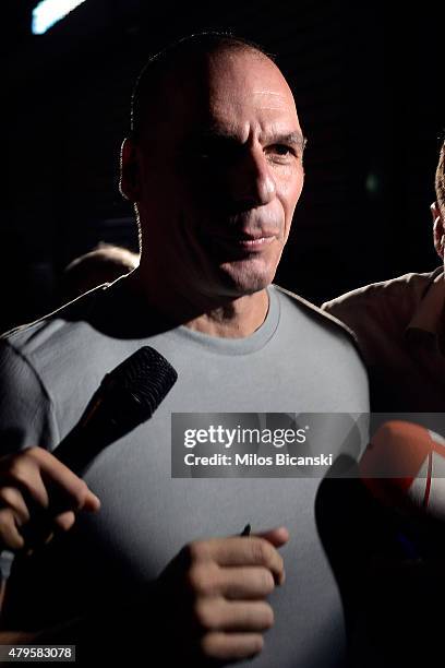 Greek Finance Minister Yanis Varoufakis leaves his office as Greek voters are expected to vote no in the Greek austerity referendum, on July 5, 2015...