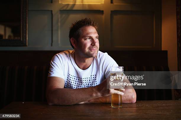 Australian Cricketer Ryan Harris enjoys a beer after yesterday announcing his retirement from cricket due to a knee injury at the Tynant Inn on July...