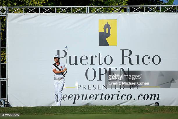 Danny Lee of New Zealand hits his tee shot on the 16th hole during the final round of the Puerto Rico Open presented by seepuertorico.com held at...