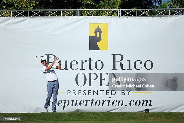 Chesson Hadley hits his tee shot on the 16th hole during the final round of the Puerto Rico Open presented by seepuertorico.com held at Trump...