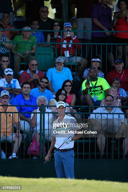 Chesson Hadley watches his third shot on the 18th hole during the final round of the Puerto Rico Open presented by seepuertorico.com held at Trump...
