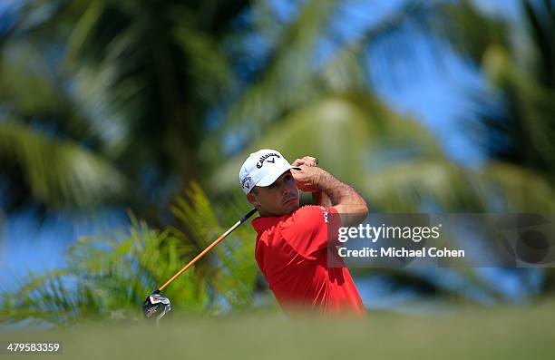 Jonathan Byrd hits a drive during the final round of the Puerto Rico Open presented by seepuertorico.com held at Trump International Golf Club on...