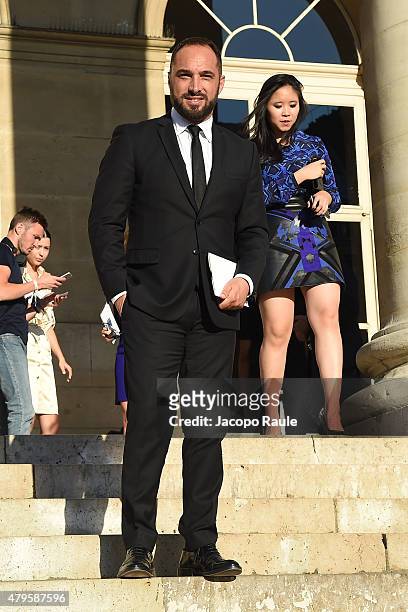 Cristiano De Masi is seen arriving at Versace fashion show during Paris Fashion Week : Haute Couture Fall/Winter 15/16 : Day One on July 5, 2015 in...
