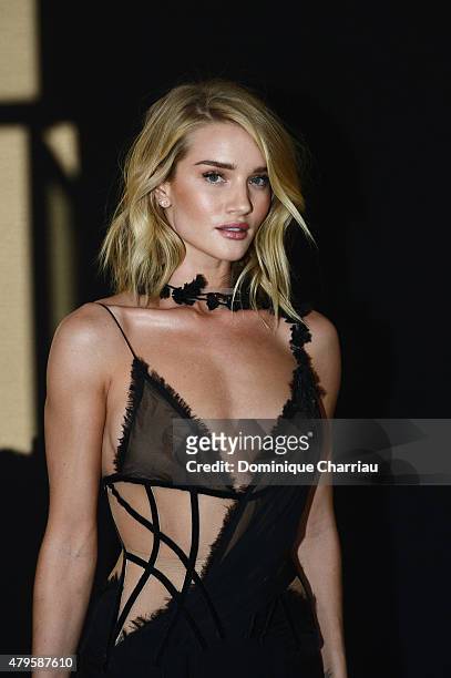 Rosie Huntington Whiteley attends the Versace show as part of Paris Fashion Week Haute Couture Fall/Winter 2015/2016 on July 5, 2015 in Paris, France.