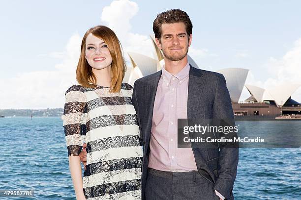 Emma Stone and Andrew Garfield at "The Amazing Spider-Man 2: Rise Of Electro" photocall on March 20, 2014 in Sydney, Australia.