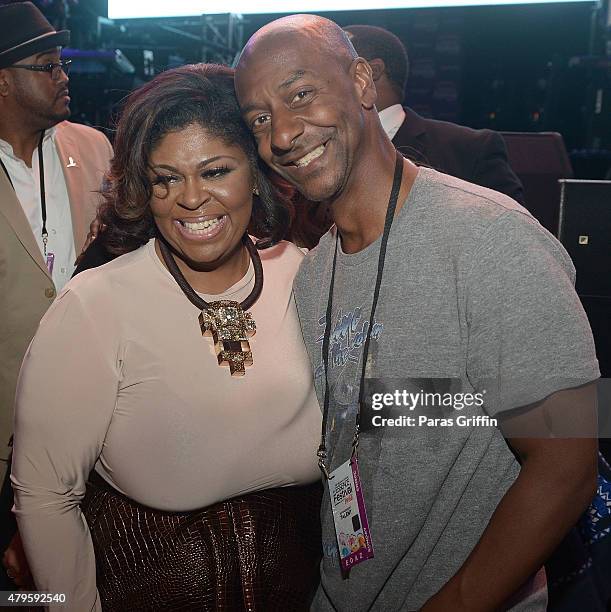 Kim Burrell and Stephen Hill attend the ESSENCE All-Star Gospel Tribute to Kim Burrell at the 2015 Essence Music Festival on July 5, 2015 at Ernest...