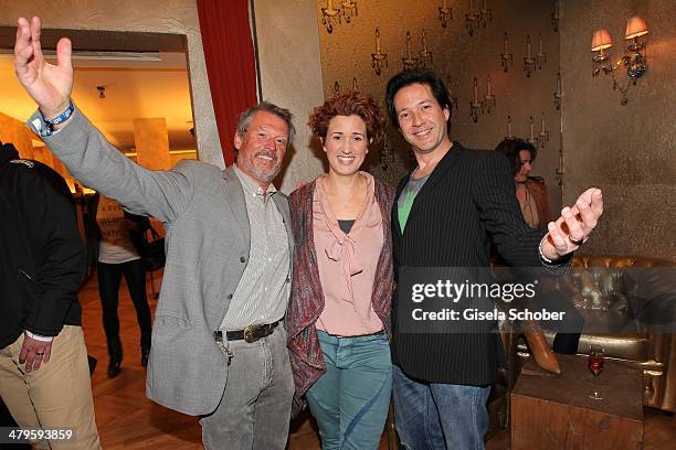 Hansi Kraus and daughter Miriam, Christof Arnold attend the NDF After Work Presse Cocktail at Parkcafe on March 19, 2014 in Munich, Germany.