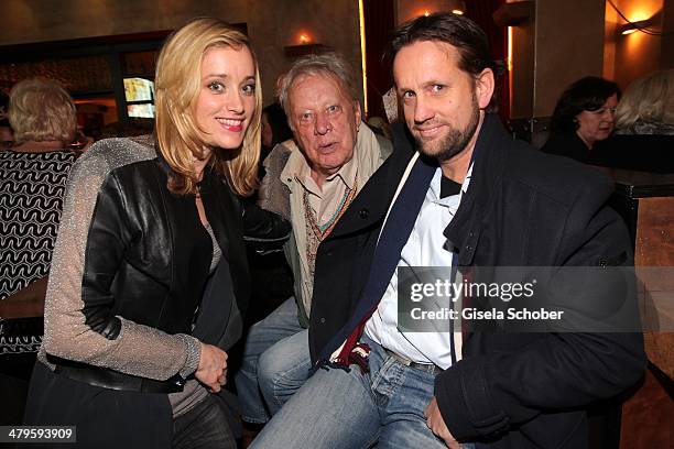 Judith Richter and her father, Heinz Baumann and his son Patrick Wosin attend the NDF After Work Presse Cocktail at Parkcafe on March 19, 2014 in...