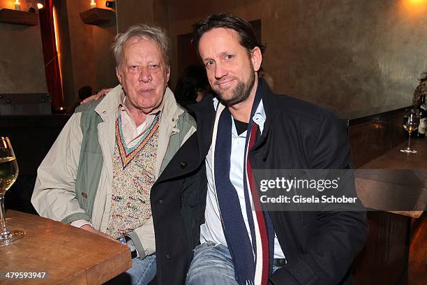 Heinz Baumann and his son Patrick Wosin attend the NDF After Work Presse Cocktail at Parkcafe on March 19, 2014 in Munich, Germany.