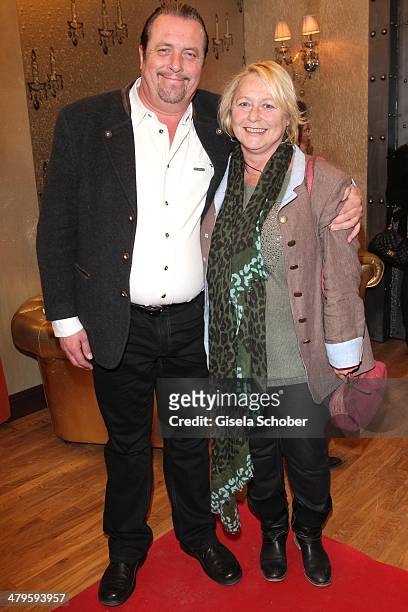 Andreas Giebel and his wife Karin attend the NDF After Work Presse Cocktail at Parkcafe on March 19, 2014 in Munich, Germany.