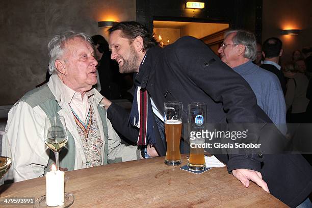 Heinz Baumann and son Patrick Wosin attend the NDF After Work Presse Cocktail at Parkcafe on March 19, 2014 in Munich, Germany.