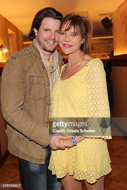Doreen Dietel, pregnant, and boyfriend Tobias Guttenberg attend the NDF After Work Presse Cocktail at Parkcafe on March 19, 2014 in Munich, Germany.