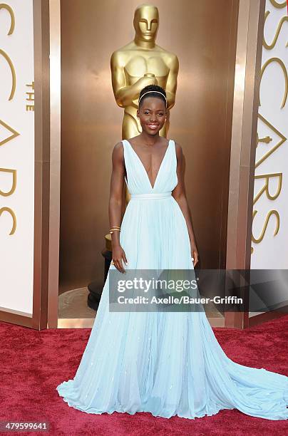 Actress Lupita Nyong'o arrives at the 86th Annual Academy Awards at Hollywood & Highland Center on March 2, 2014 in Hollywood, California.