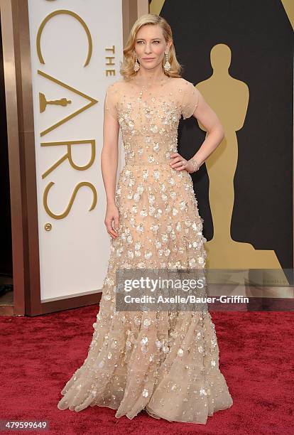 Actress Cate Blanchett arrives at the 86th Annual Academy Awards at Hollywood & Highland Center on March 2, 2014 in Hollywood, California.