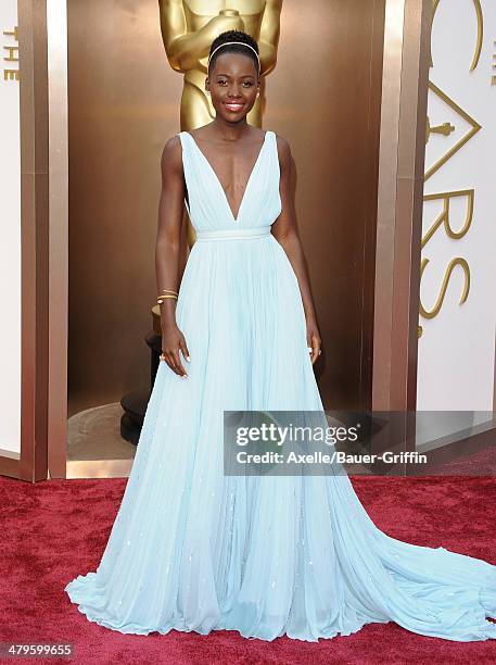 Actress Lupita Nyong'o arrives at the 86th Annual Academy Awards at Hollywood & Highland Center on March 2, 2014 in Hollywood, California.