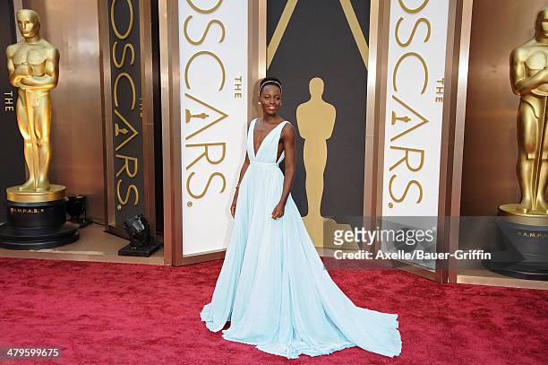 Actress Lupita Nyong'o arrives at the 86th Annual Academy Awards at Hollywood & Highland Center on March 2, 2014 in Hollywood, California.