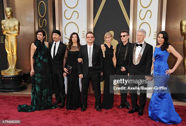 Morleigh Steinberg, musician The Edge, Alison Hewson, singer Bono, Ann Acheson, musician Larry Mullen Jr., musician Adam Clayton and Mariana Teixeira...