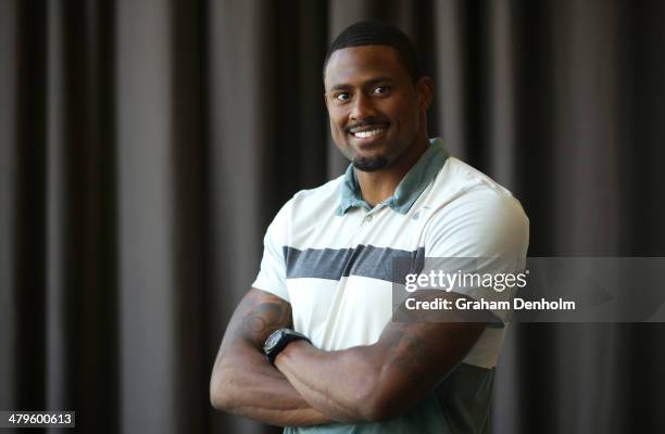 David Oliver of the United States poses during the John Landy Lunch at Federation Square on March 20, 2014 in Melbourne, Australia.