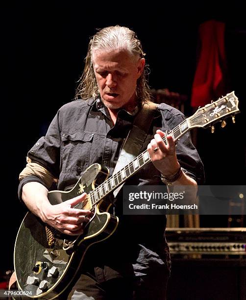 Singer Michael Gira of the American band Swans performs live during a concert at the Volksbuehne on July 5, 2015 in Berlin, Germany.