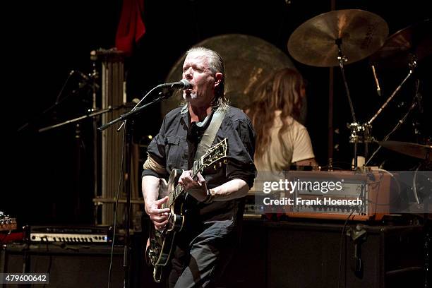 Singer Michael Gira of the American band Swans performs live during a concert at the Volksbuehne on July 5, 2015 in Berlin, Germany.