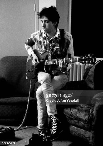 Guitarist Mick Jones, British punk group The Clash, backstage at a concert at the Royal College of Art , London, 5th November 1976.