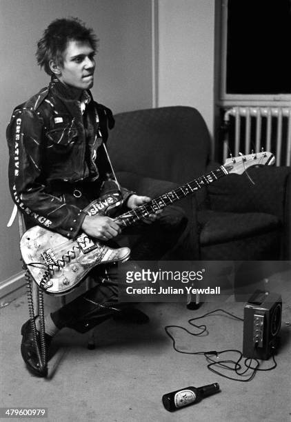 Bassist Paul Simonon of British punk group The Clash, backstage at a concert at the Royal College of Art , London, 5th November 1976.