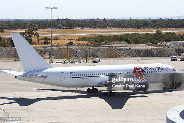 The Aeronexus Corporation's - Boeing 767 used by the Rolling Stones is relocated for re-fueling in readiness for takeoff at Perth international...