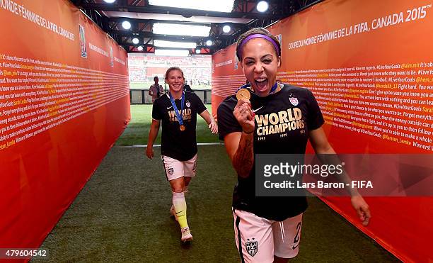 Sydney Leroux of USA celebrates after winning the FIFA Women's World Cup 2015 Final between USA and Japan at BC Place Stadium on July 5, 2015 in...