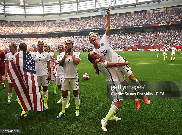 Megan Rapinoe of USA celebrates after winning the FIFA Women's World Cup Final between USA and Japan at BC Place Stadium on July 5, 2015 in...