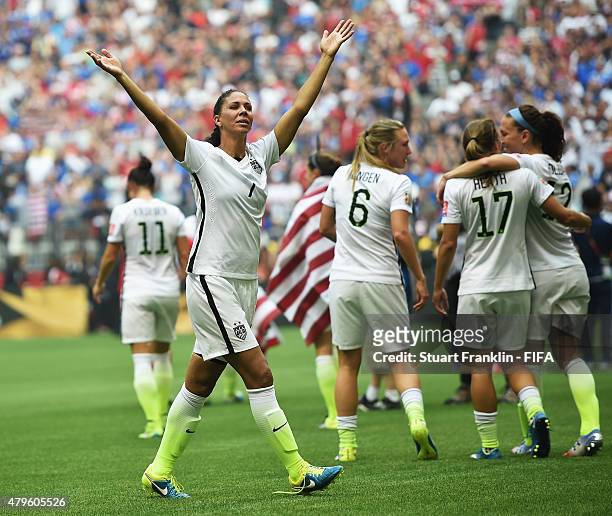 Shannon Boxx of USA celebrates after winning the FIFA Women's World Cup Final between USA and Japan at BC Place Stadium on July 5, 2015 in Vancouver,...