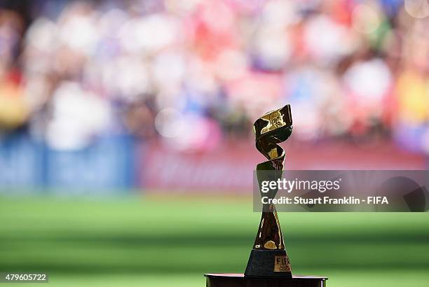 The FIFA Women#s World Cup trophy during the FIFA Women's World Cup Final between USA and Japan at BC Place Stadium on July 5, 2015 in Vancouver,...