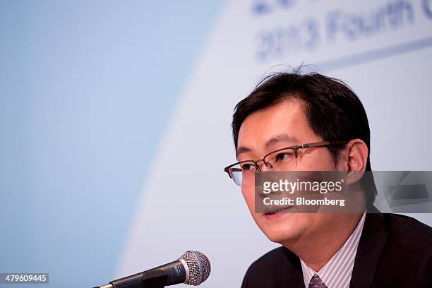 Ma Huateng, chairman and chief executive officer of Tencent Holdings Ltd., speaks during a news conference in Hong Kong, China, on Wednesday, March...